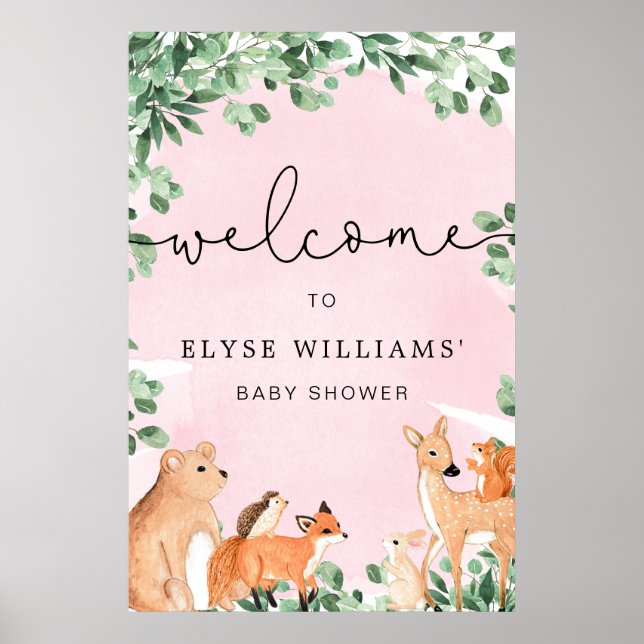 Poster d'Affiche de bienvenue rose des animaux de  (Devant)