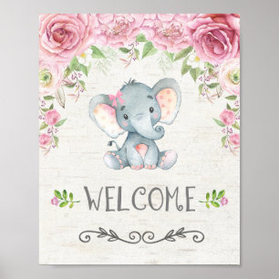 Poster d'Affiche de bienvenue rose Floral Baby Ele