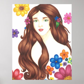 Poster d'affiche de fille de fleurs (16 po x 20,36