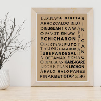 Poster d'affiche de la cuisine philippine noire et