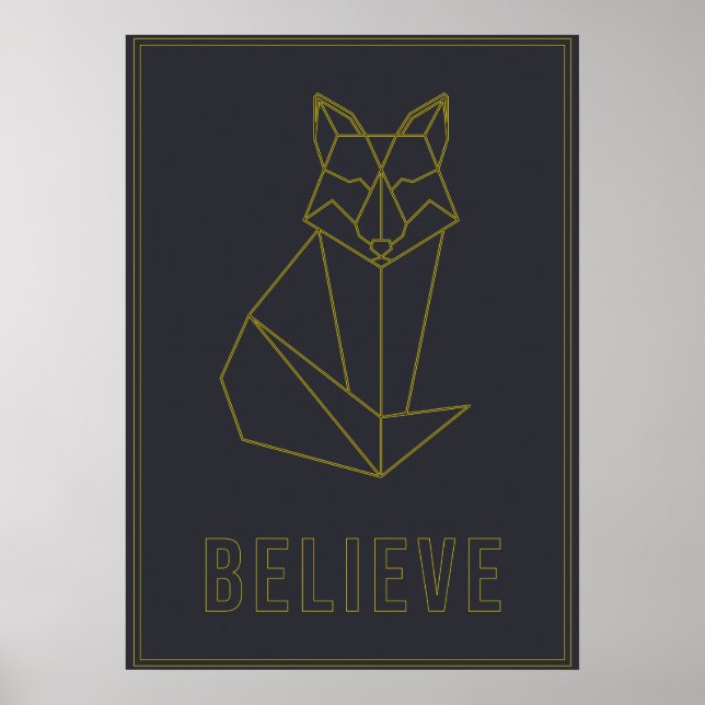Poster d'affirmation jaune origami renard croire (Devant)