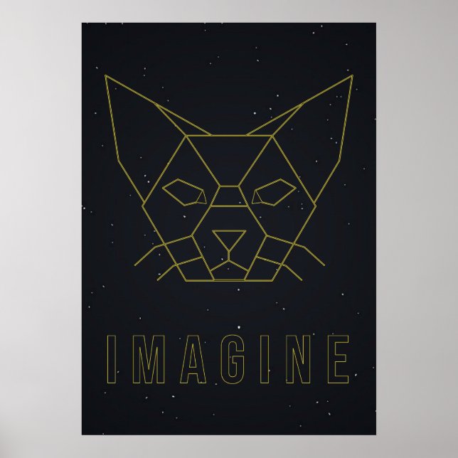Poster d'affirmation origami chat avec mot imagine (Devant)