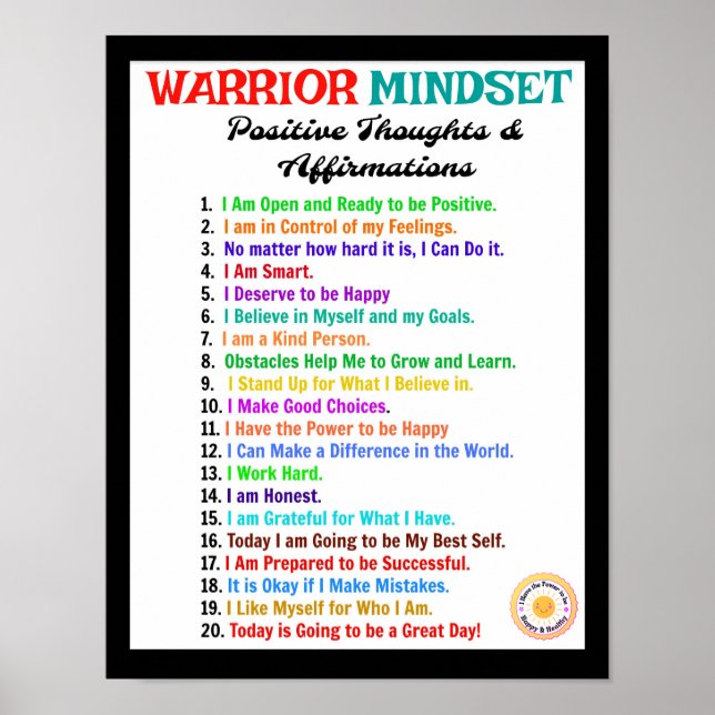 Poster d'Affirmations - Mindset guerrier (Devant)