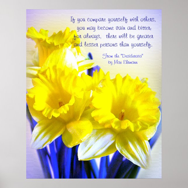 Poster Daffodils pop art avec Desiderata citation, jaune (Devant)
