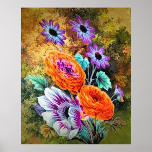 Poster Dahlia et marguerite jardin fleuri floral (Devant)