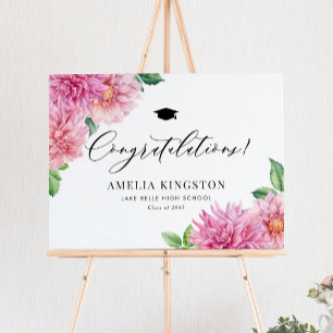 Poster Dahlia Rose Botanique Félicitations Diplômé
