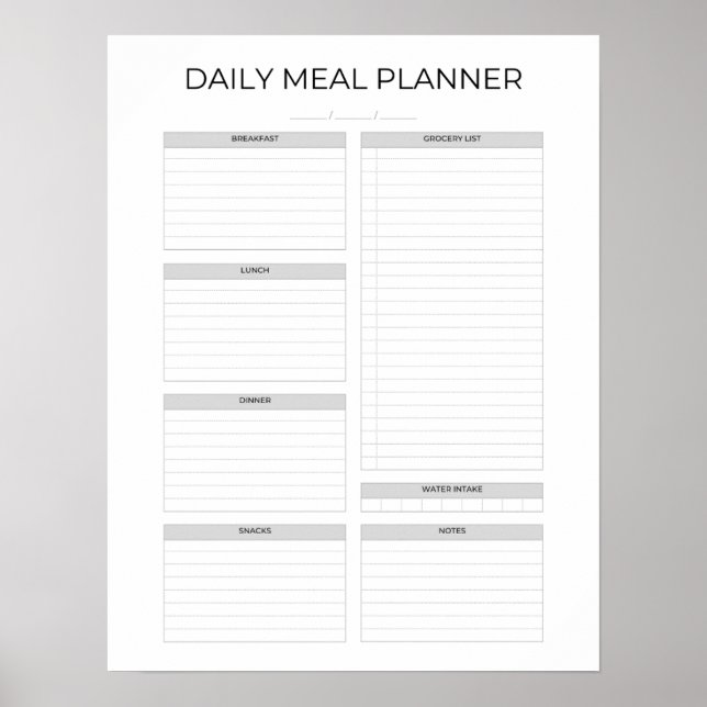 Poster Daily Meal Planner | Simple Minimalistic Clean (Devant)