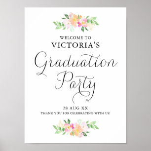 Poster Dainty Watercolor Florals Graduation Party Welcome