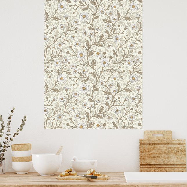 Poster Daisies in white and brown on off white (Cuisine)