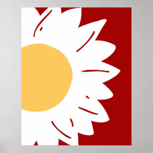 Poster Daisy blanche avec centre jaune sur abstrait rouge