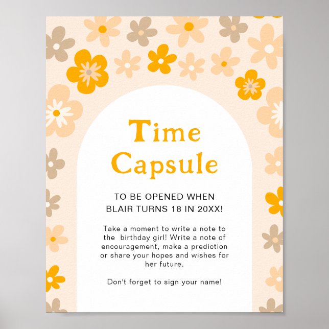 Poster Daisy Boho Floral 1er Anniversaire Heure Capsule J (Devant)