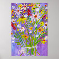 Daisy Bouquet Fleur sauvage peinture violet art