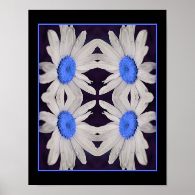 Poster Daisy Flower Blue Centre Raindrops Abstrait (Devant)