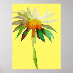 Poster Daisy Jaune moderne fleurs aquarelle art