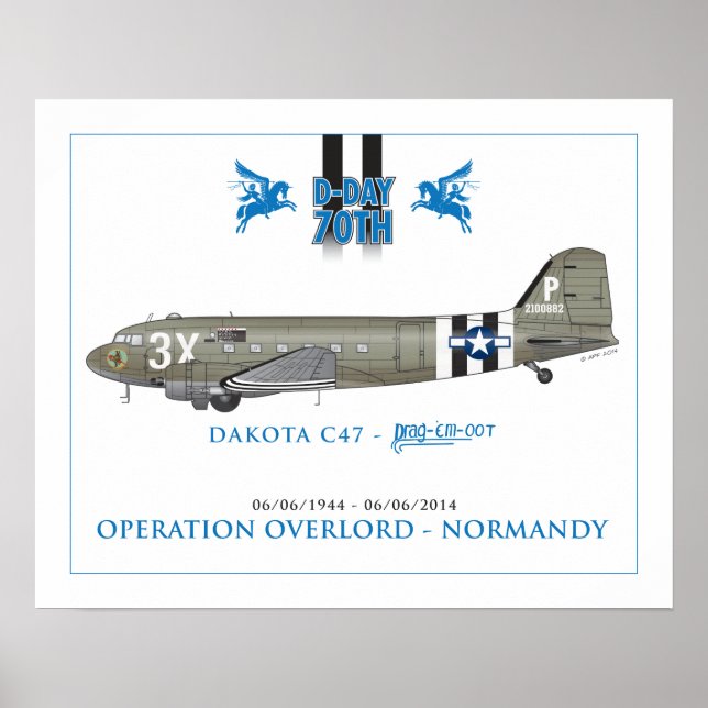 POSTER DAKOTA C47 SKYTRAIN - DRAG'EM OOT (Devant)