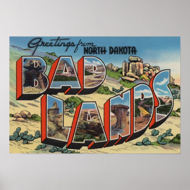Poster Dakota du Nord - Badlands - Scènes de grandes lett (Devant)