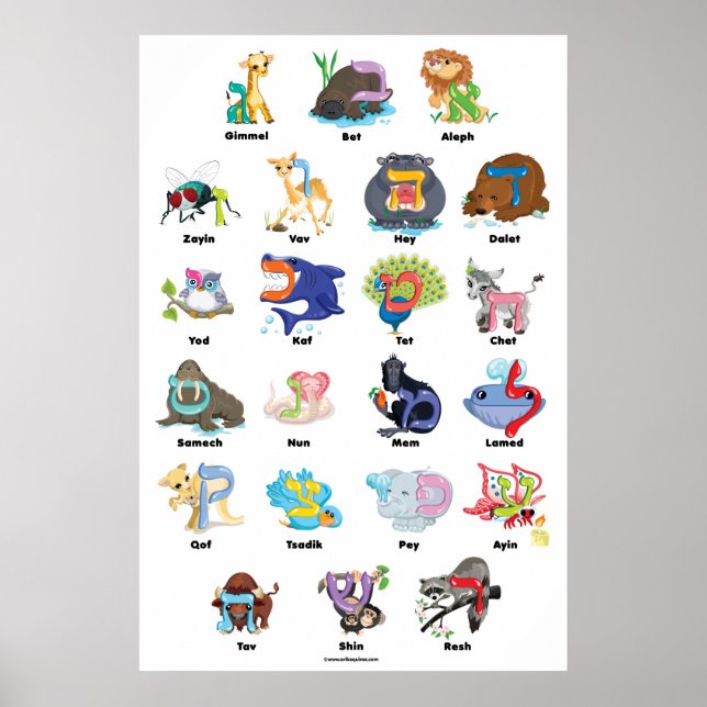 Poster d'Aleph Bet (alphabet) hébreu, 24"x36" (Devant)