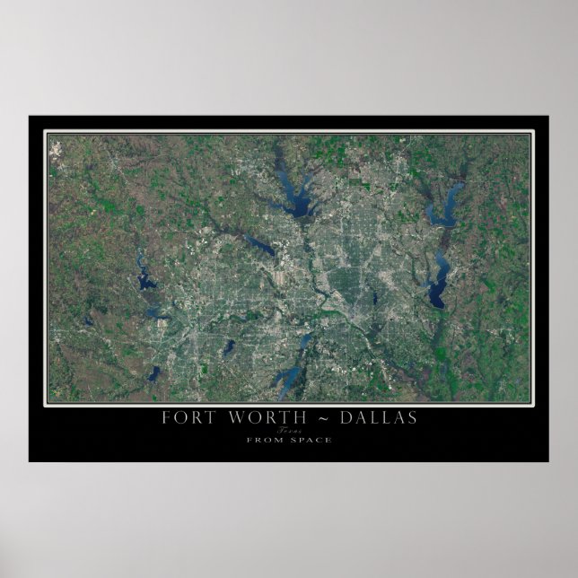 Poster Dallas Fort Worth Texas De L'Espace Carte Satellit (Devant)