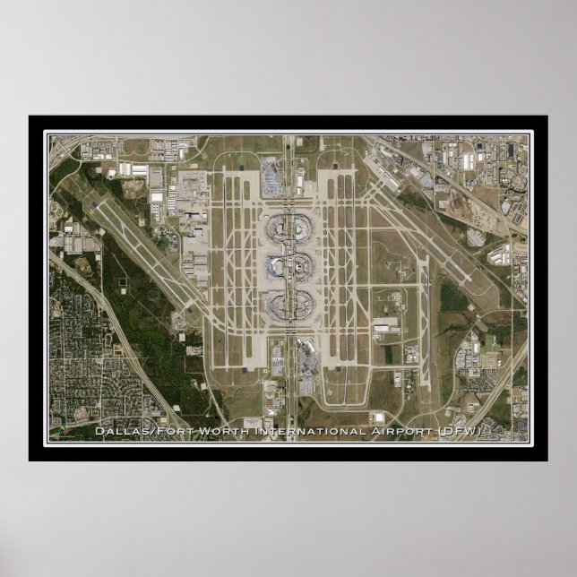 Poster Dallas - Ft Worth Airport Texas Carte Satellite (Devant)