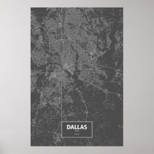 Poster Dallas, Texas (blanc sur noir)