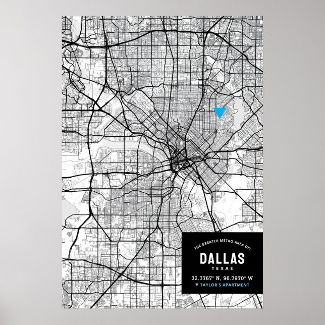 Poster Dallas, Texas City Map + Marquer Votre Emplacement (Devant)