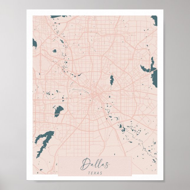 Poster Dallas Texas Pink and Blue Cute Script Street Map (Devant)