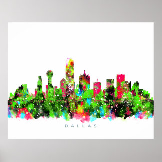 Poster Dallas, Texas Skyline Aquarelle Peinture