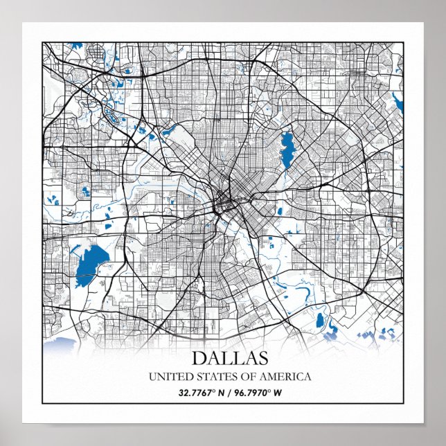 Poster Dallas Texas USA City Travel City Carte (Devant)