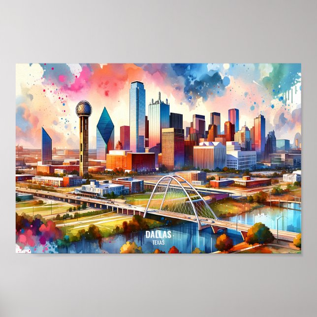 Poster Dallas Texas USA Travel Places aquarelle (Devant)