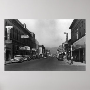 Poster Dalles, Oregon Main Street Vue sur la ville