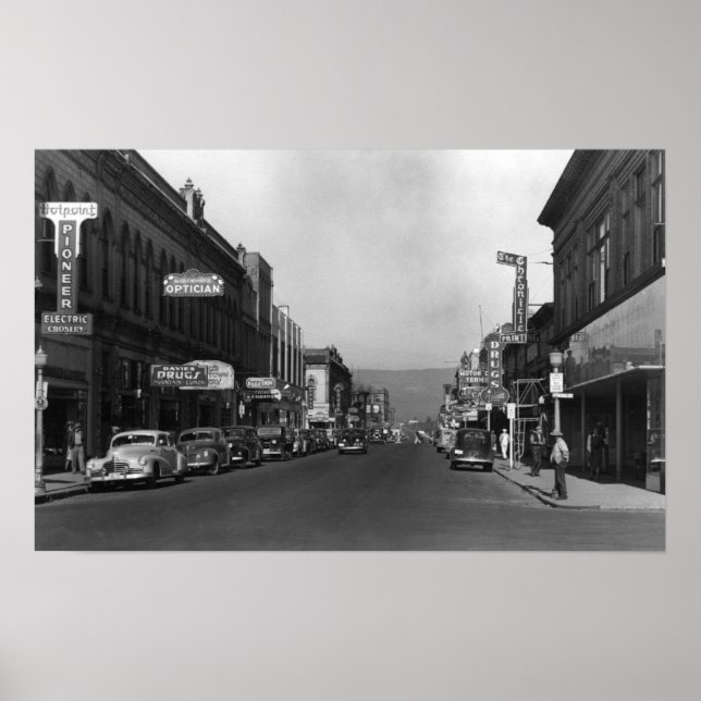 Poster Dalles, Oregon Main Street Vue sur la ville (Devant)