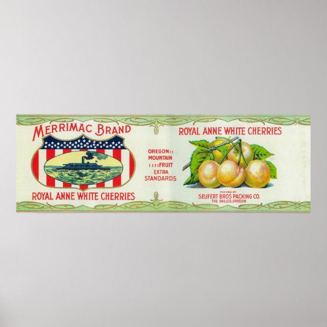 Poster Dalles, Oregon - Merrimac White Cherries (Devant)