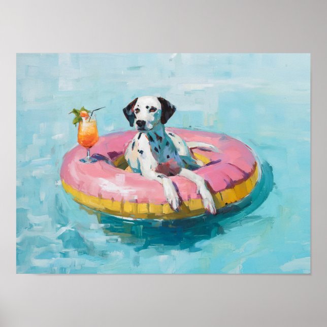 Poster Dalmatie Pool Float Art Imprimer : Summer Dog Wall (Devant)