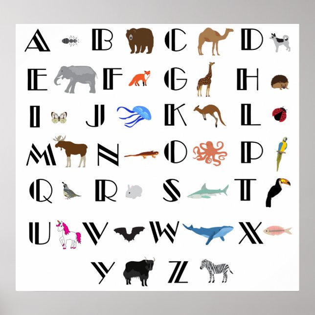 Poster d'alphabet animal. (Devant)