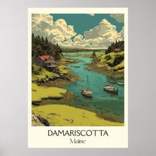 Poster Damariscotta ME Vintage River Bateaux Art côtier