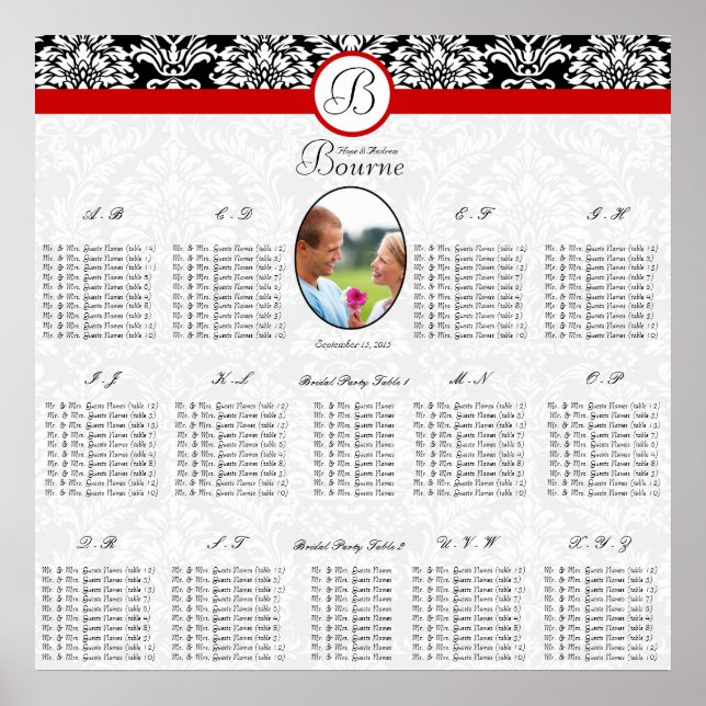 Poster Damas florales noires et blanchesTrim rouge photo (Devant)
