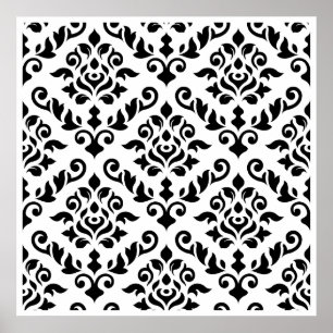 Poster Damask baroque Pattern Black on White
