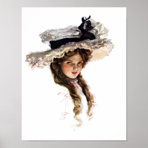 Poster Dame américaine vintage avec le casquette blanc