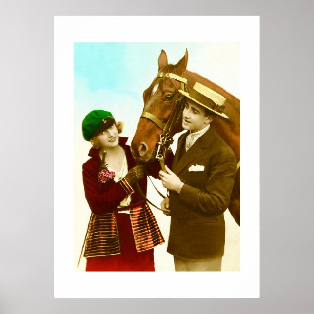 Poster Dame, argent et cheval vintage (Devant)