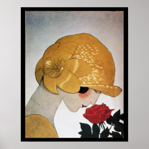 POSTER DAME AVEC ROSE ROUGE
