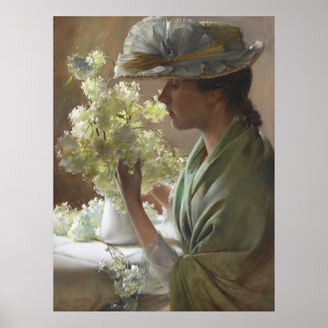 Poster Dame avec un bouquet de Charles Courtney Curran (Devant)
