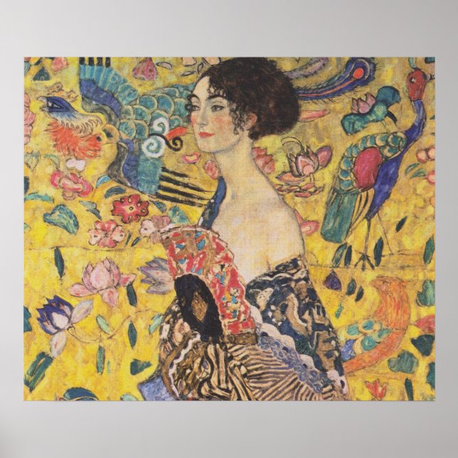 Poster Dame avec ventilateur - Gustav Klimt (Devant)
