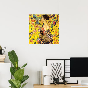 Poster Dame avec ventilateur par Gustav Klimt