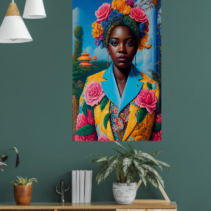 Poster Dame avec veste à costume fleuri