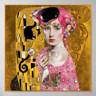 Poster Dame Bubble Gum Rose avec l'art félin de Gustav Kl
