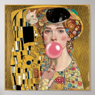 Poster Dame Bubble Gum Rose avec l'art félin de Gustav Kl
