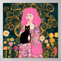 Dame Bubble Gum Rose avec l'art félin de Gustav Kl