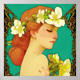 Poster Dame celtique avec des fleurs dans les cheveux