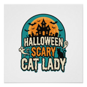 Poster Dame de chat Halloween Épouvantable Maison hantée