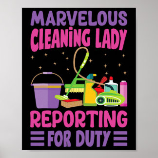 Poster Dame de nettoyage merveilleuse se présentant pour
